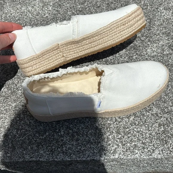 NWT! Toms Valencia Platform Espadrille Chunky Heel Jute Canvas Slip On Shoes - Picture 6 of 8